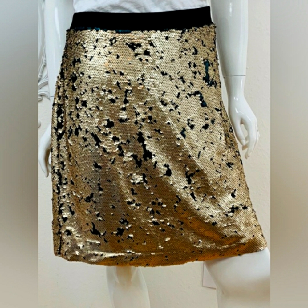 New Mark Reversible Teal &'Gold Sequin Pencil Skirt, Size XL
